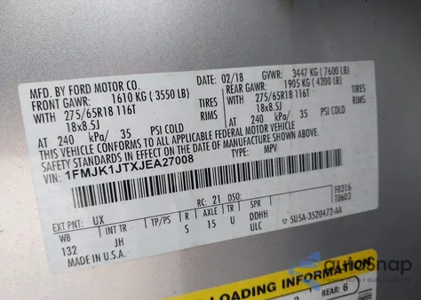 2018 Ford Expedition Max Xlt from USA, damaged, VIN 1FMJK1JTXJEA27008